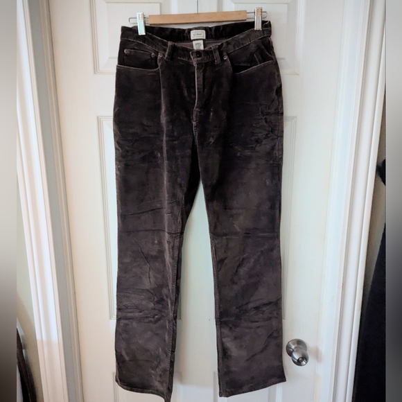 90s LL Bean Chocolate Brown Velvet Straight Leg Stretch Pants Size 8 - Picture 5 of 7